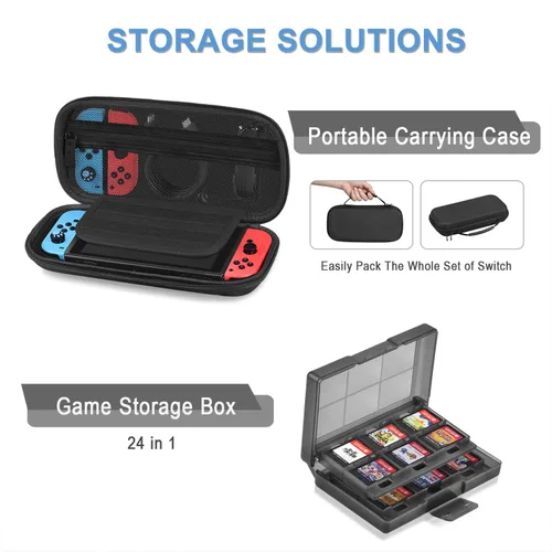 Vista 2 de Welwel Accessories Bundle Compatible with Nintendo Switch, Accessories Kit with Carrying Case, 5 Angles Bracket, Charging Dock, 24 Games Case