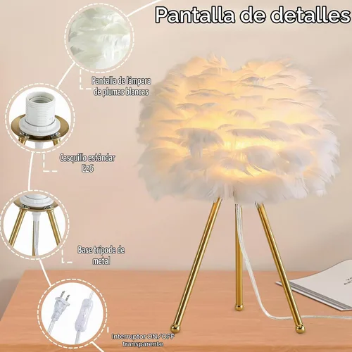 Vista 3 de Capslpad Lámpara de mesa con trípode de plumas, 15.3 pulgadas, moderna lámpara de mesa/escritorio blanca con acabado dorado para sala de estar