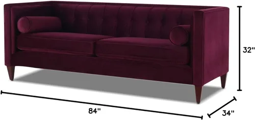 Vista 2 de Jennifer Taylor Home Kinsley - Moderno sofá copetudo esmoquin de 84 pulgadas, terciopelo burdeos