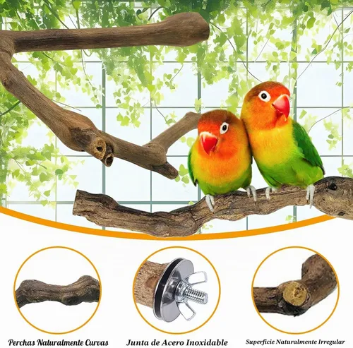 Vista 5 de kathson 3 piezas de perca natural de loro para jaula de madera para pájaros de uva, palito de pájaro de uva, periquitos, ramas de pie, juguete