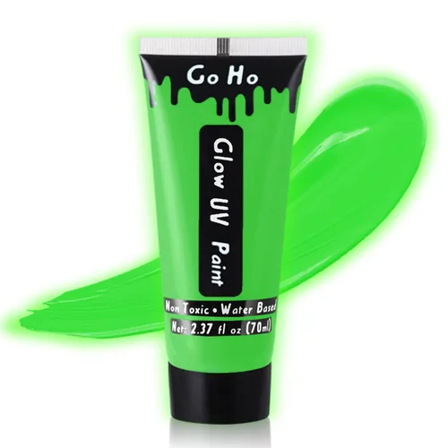 Vista 11 de Go Ho Pintura corporal azul neón lavable (2.37 onzas, 2.4 fl oz), pintura facial neón con luz negra UV, pintura facial azul fluorescente a base