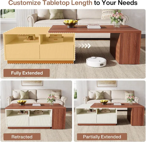 Vista 7 de Tribesigns Mesa auxiliar extensible con 2 cajones de almacenamiento, mesa reversible para sala de estar con estantes y parte superior ajustable