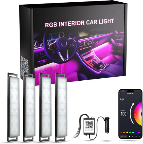 Vista 9 de YiLaie Luces interiores de automóvil, luces interiores inteligentes para automóvil con control de aplicación, kit de iluminación interna de neón