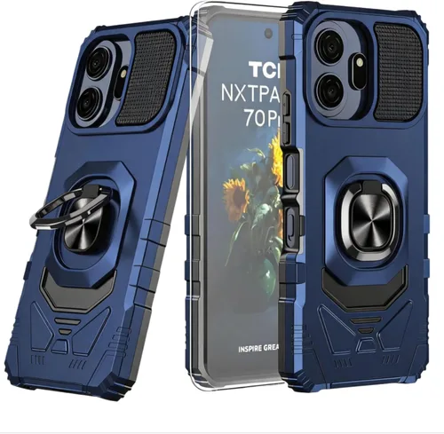 Vista 13 de Funda para TCL Nxtpaper 70 Pro 5G con protector de pantalla y soporte de anillo magnético