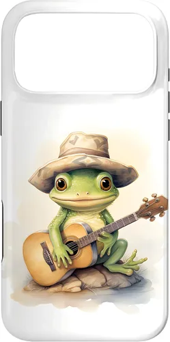 Vista 23 de Cute Little Green Frog Playing Guitar Case for iPhone 16