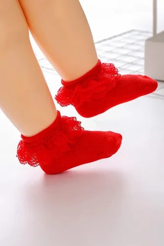 Vista 5 de Calcetines de encaje con volantes para recién nacidos, para niñas pequeñas
