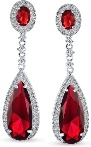 Vista 2 de Clásico Estate Jewelry Nupcial Art Deco Estilo Halo Lineal Largo CZ Declaración Colgantes de Lágrima Pendientes de araña para Mujeres Graduación