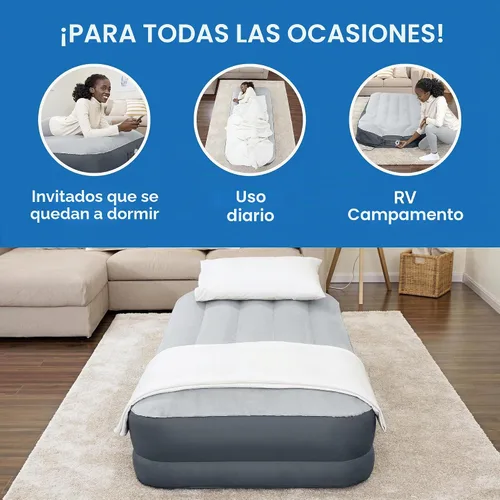 Vista 6 de SleepLux Colchón de aire tamaño individual súper suave y cómodo, protector resistente extra duradero con almohada integrada elevada de 15 pulgadas
