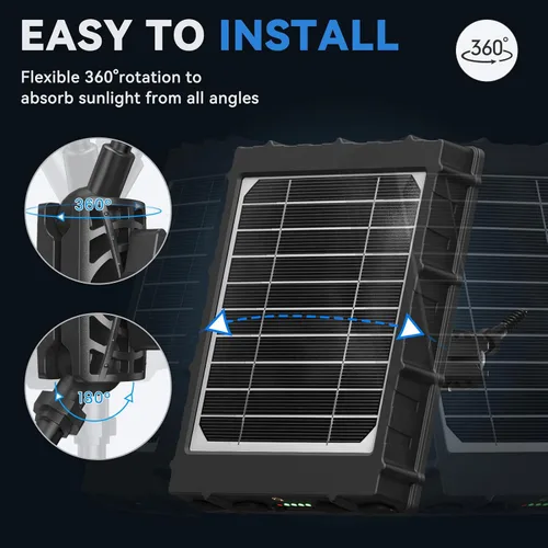 Vista 3 de Panel solar para cámara de sendero: Panel solar de cámara de caza de 6V/9V/12V con USB-C, cargador de batería de litio recargable incorporado