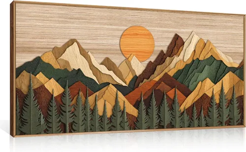 Vista 57 de Celestdeco Juego de arte de pared en lienzo abstracto y neutro grande con marco naranja, moderno y minimalista para pared, diseño geométrico bohemio