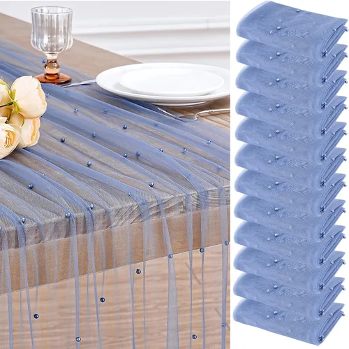 Vista 34 de LuoluoHouse Camino de Mesa de Perla para Centros de Mesa de Boda: Camino de Mesa de Perla de 10 pies, Decoración de Mesa de 29x120 Pulgadas de Tul