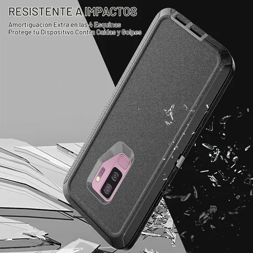 Vista 5 de Funda para Galaxy S9 Plus con protector de pantalla de TPU autorreparable [2 unidades], protección resistente 3 en 1 para Samsung S9 Plus Negro/Gris
