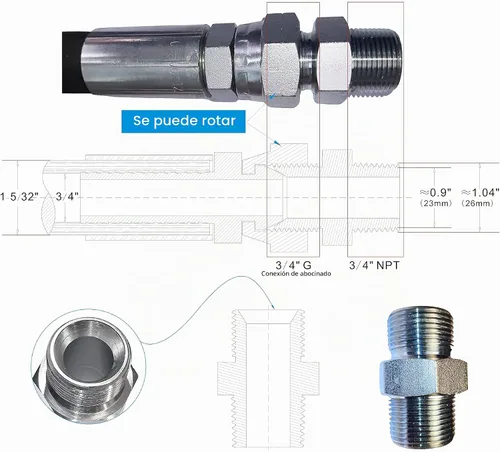 Vista 3 de Manguera de puente de compresor mejorada, 3/4" x 40" de longitud, 3/4" NPT macho