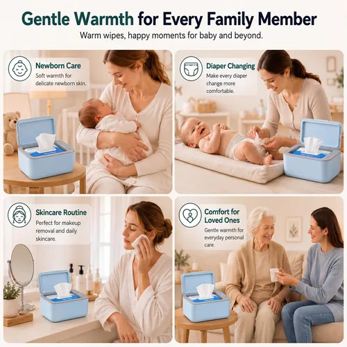 Vista 2 de Calentador de toallitas húmedas para bebés y adultos, dispensador de toallitas de pañales de gran capacidad, temperatura ajustable de 3 niveles, Azul
