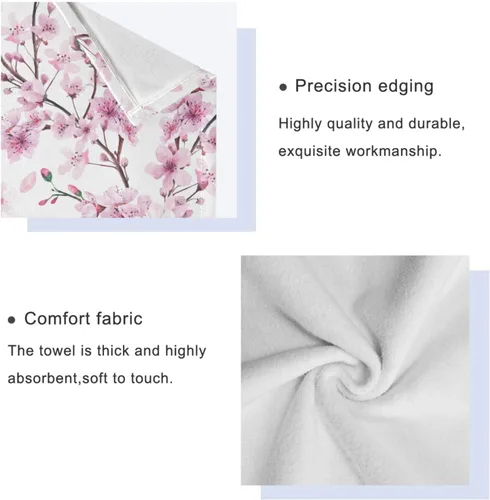 Vista 4 de Pfrewn Juego de 3 toallas de baño con diseño de flores de cerezo con flores de cerezo, toallas de baño suaves y absorbentes, toallas de mano