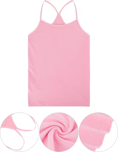 Vista 4 de Camiseta sin mangas de baile para niñas, 3 piezas, camiseta sin mangas, espalda cruzada, ropa interior para bailar ballet, Set 4