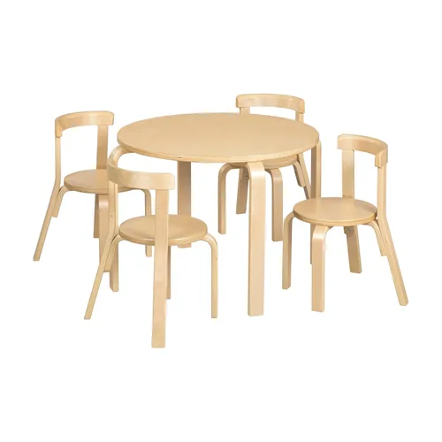 Vista 15 de ECR4Kids Juego de mesa de madera curvada y silla con respaldo curvo, muebles para niños, surtidos, 5 piezas Durable birch, GREENGUARD Gold