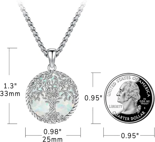 Vista 3 de Eusense Collar de ópalo para mujeres y hombres, joyería de ópalo azul y blanco de plata de ley 925 con dije de ópalo auténtico, regalo
