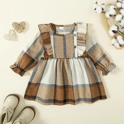 Vista 3 de Vestido de Navidad para niña, vestido de manga larga a cuadros, vestido de Navidad para niña
