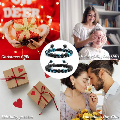 Vista 6 de Pulsera de piedra de ojo de tigre para hombres y mujeres, pulsera ajustable de piedra de ojo de tigre natural de 0.315 pulgadas para aromaterapia