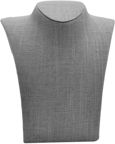 Vista 3 de Gris lino medio collar exhibición joyería soporte de exhibición busto - 9" alto