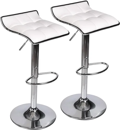 Vista 10 de Juego de 2 taburetes de bar giratorios ajustables con piel sintética y base cromada, sillas de mostrador de pub Gaslift, color negro