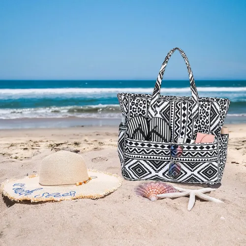 Vista 5 de Bolsa de playa y piscina para mujer, grande, bolsa de gimnasio con compartimento húmedo para viajes, impermeable