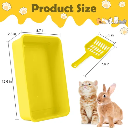 Vista 2 de Juego de 5 piezas de arena pequeña para gatitos, caja de arena abierta para gatos con 5 cucharas, caja portátil mediana y grande para mascotas