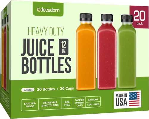 Vista 9 de DECADORN Botellas de plástico de 8 onzas con tapas, 12 unidades - Botellas para hacer jugos - HECHAS EN EE. UU. Botellas mini transparentes