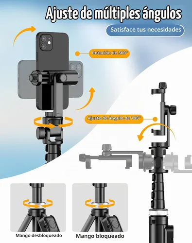 Vista 6 de Trípode de teléfono de 60 pulgadas para iPhone: palo selfie extensible para iPhone-andriod, trípode para selfie stick con control remoto para 60