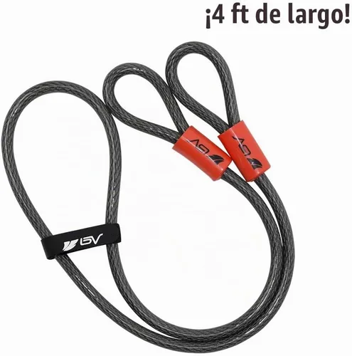 Vista 3 de BV Candado de seguridad de cable resistente de 4 pies con bucles – Cable de alambre trenzado de acero extra grueso de 10 mm (3/8"), resistente a