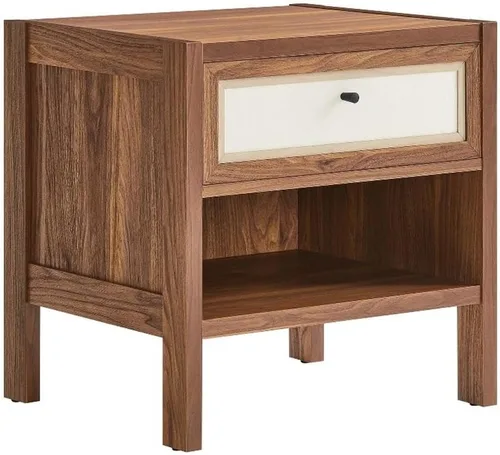 Vista 17 de Modway Capri Mid-Century - Cama de tamaño Queen moderna en nogal con cabecero y estribo