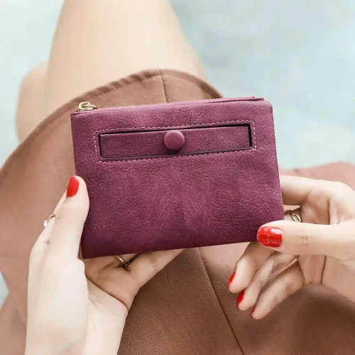 Vista 3 de AOXONEL Cartera pequeña de cuero plegable Rfid para mujer, con cremallera, bolsillo para tarjeta de identificación, delgada, compacta y delgada