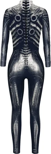 Vista 4 de Enterizo de mujer con estampado de esqueleto de robot mecánico 3D para Halloween, disfraz de cosplay
