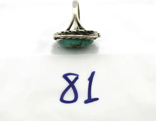 Vista 7 de Anillo Navajo de plata .925 Bisbee turquesa firmado Apache Manufacturing C80s, Plata de ley, turquesa