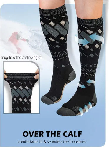 Vista 4 de OutdoorMaster Calcetines de esquí, paquete de 2 pares de calcetines de esquí y snowboard para hombres y mujeres con diseño OTC con puño