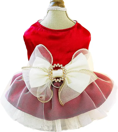 Vista 11 de ANIAC Daisy Vestidos para Perros Pequeños Hembra con Anillo para Correa, Nudo de Lazo Vestido de Boda para Cachorra, Traje de Gato de San Valentín