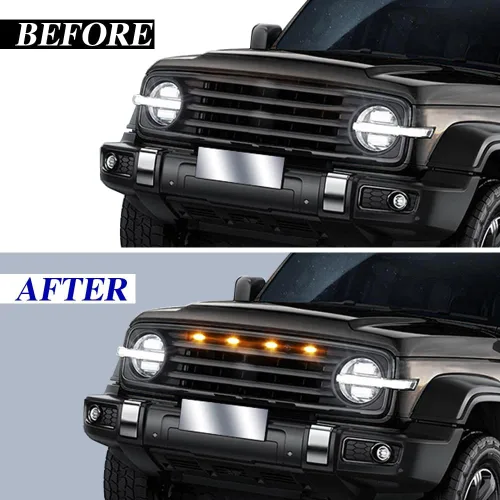 Vista 3 de 4 luces LED para parrilla, luces LED ámbar brillante para parrilla con arnés de cableado, lámparas de rejilla frontal impermeables, lámparas