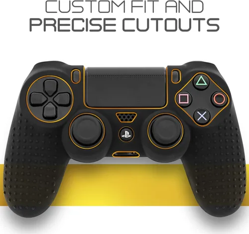 Vista 4 de Fosmon Funda protectora de silicona antideslizante compatible con Sony PlayStation PS4 SlimPRO 4 DualShock Controller (negro)
