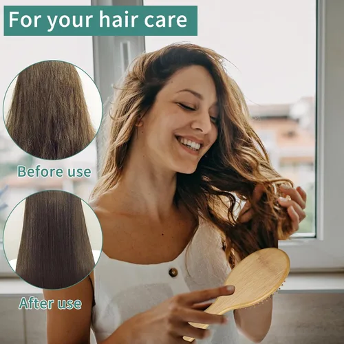 Vista 6 de DEBETOOL Juego de Cepillos de Cabello de Bambú, Peine de Paleta de Bambú de Madera Natural Desenredante para el Crecimiento del Cabello - Peine