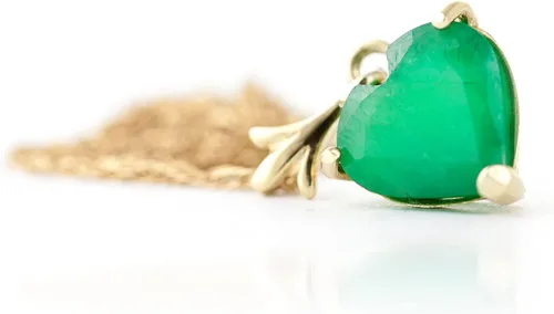 Vista 4 de Galaxy Gold GG 14k Solid Yellow Gold Necklace with Natural 1.20ct Emerald Heart Pendant