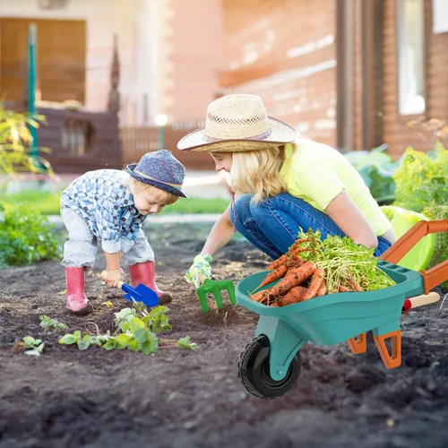 Vista 7 de Qtioucp - Juego de herramientas de jardinería para niños, juguetes al aire libre, juego de patio trasero con carretilla, juguetes educativos STEM