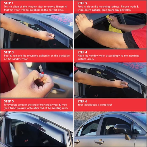 Vista 7 de AJP Distributors JDM - 4 viseras de ventana lateral con cinta adhesiva para puerta lateral, protector de lluvia, deflector de viento, compatible