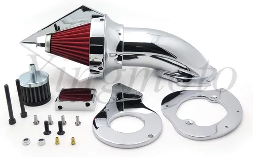 Vista 3 de AfterMokit - Filtro de aire triangular con filtro rojo para Honda Shadow VLX VT600 1999-2007 Cromo