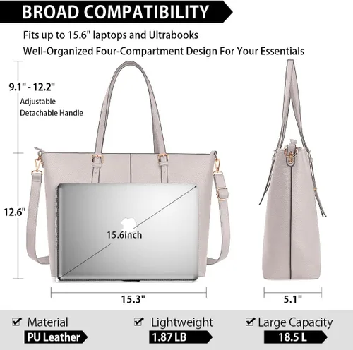 Vista 3 de Bolsa de mano para computadora portátil de 15.6 pulgadas para mujer, bolsa de trabajo de oficina
