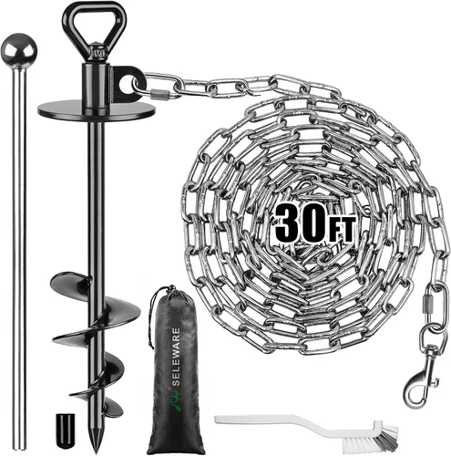 Vista 18 de SELEWARE Cable de amarre y estaca para perros, anclaje giratorio de 17 pulgadas a prueba de óxido con cable resistente de 15 pies para perros