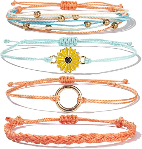 Vista 20 de Pulsera de cuerda trenzada hecha a mano con diseño de girasol para adolescentes y mujeres Beige
