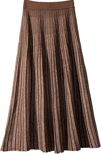 Vista 2 de CHARTOU Falda midi plisada con cintura elástica reversible de invierno para mujer