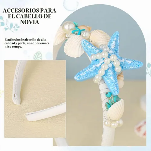 Vista 5 de Unicra Diadema de estrella de mar, accesorios para el cabello, diadema de concha de mar para mujer