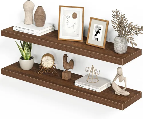 Vista 28 de Heimlove Juego de 2 estantes flotantes de 16 pulgadas para pared, estante negro para baño pequeño, dormitorio, sala de estar, cocina, decoración